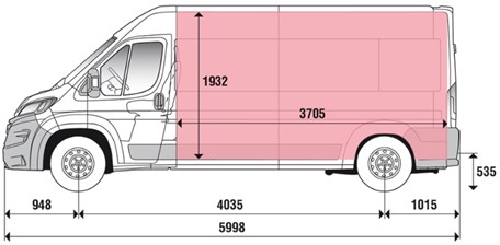 Довжина багажнику Fiat Ducato Furgone Lastrato L3H2