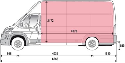 Довжина багажнику Fiat Ducato Furgone Lastrato L4H3 MY2025